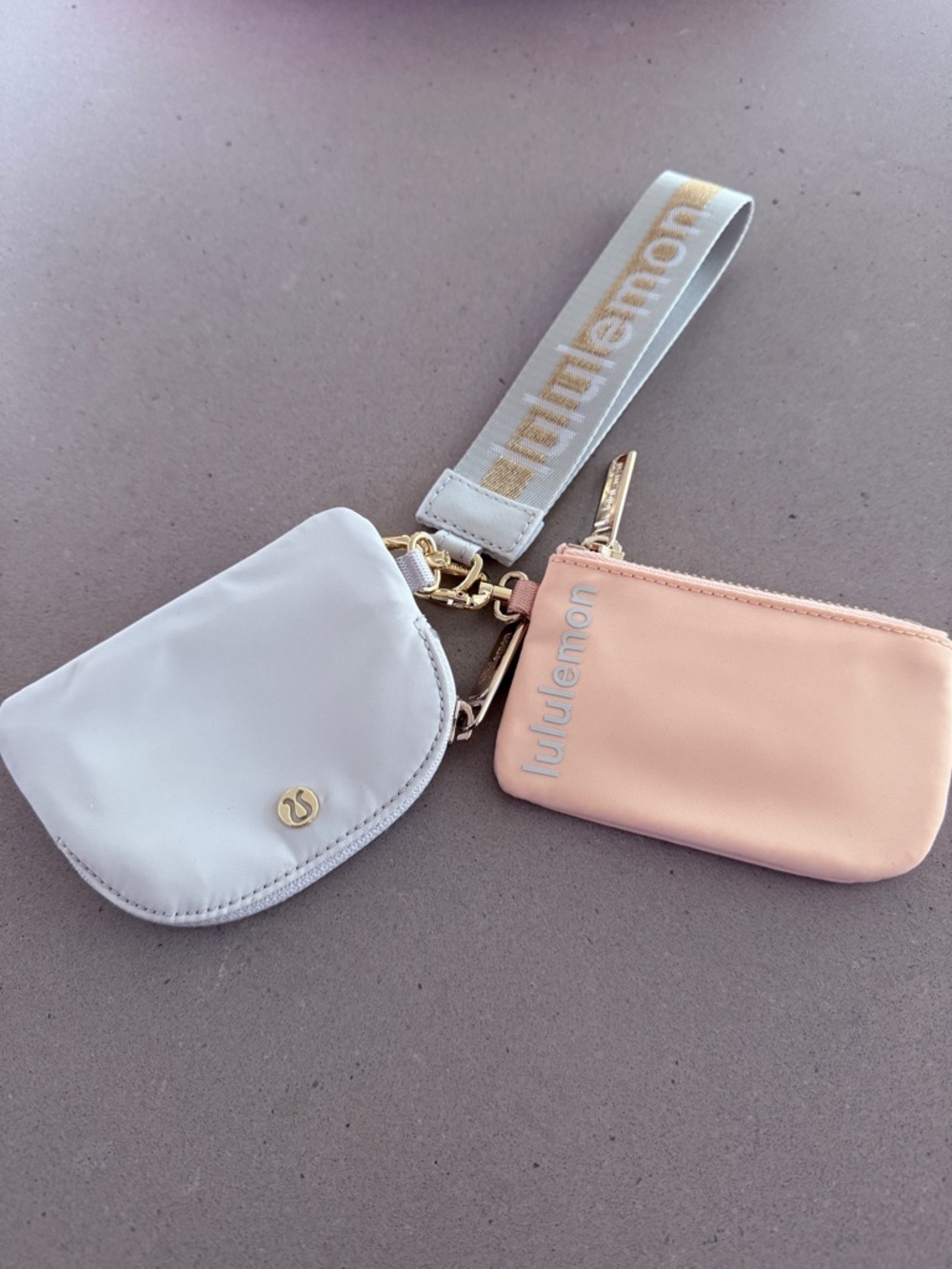 Lululemon PinkZip Pouch & White Coin Case Keychain Set